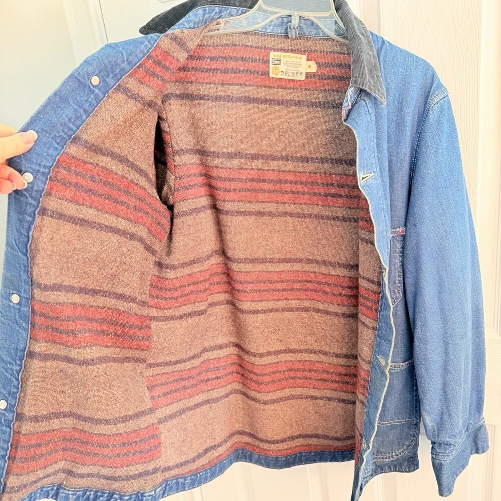 Vtg 70s Sears Work Outerwear Denim Chore Jacket Blanket Lined Corduroy Collar 38